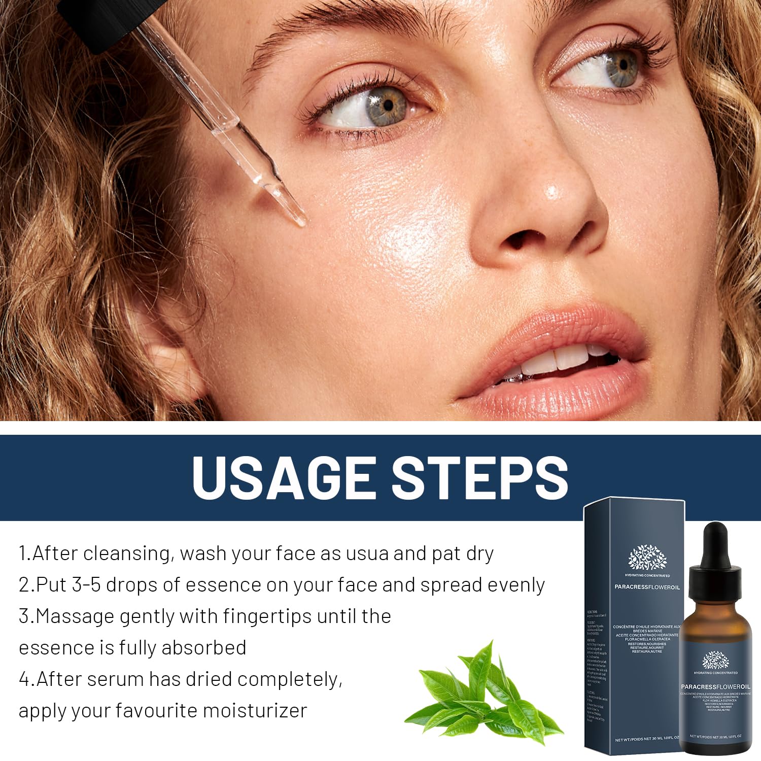 Scrlous Paracress Facial Serum pump demonstrates controlled, mess-free application.