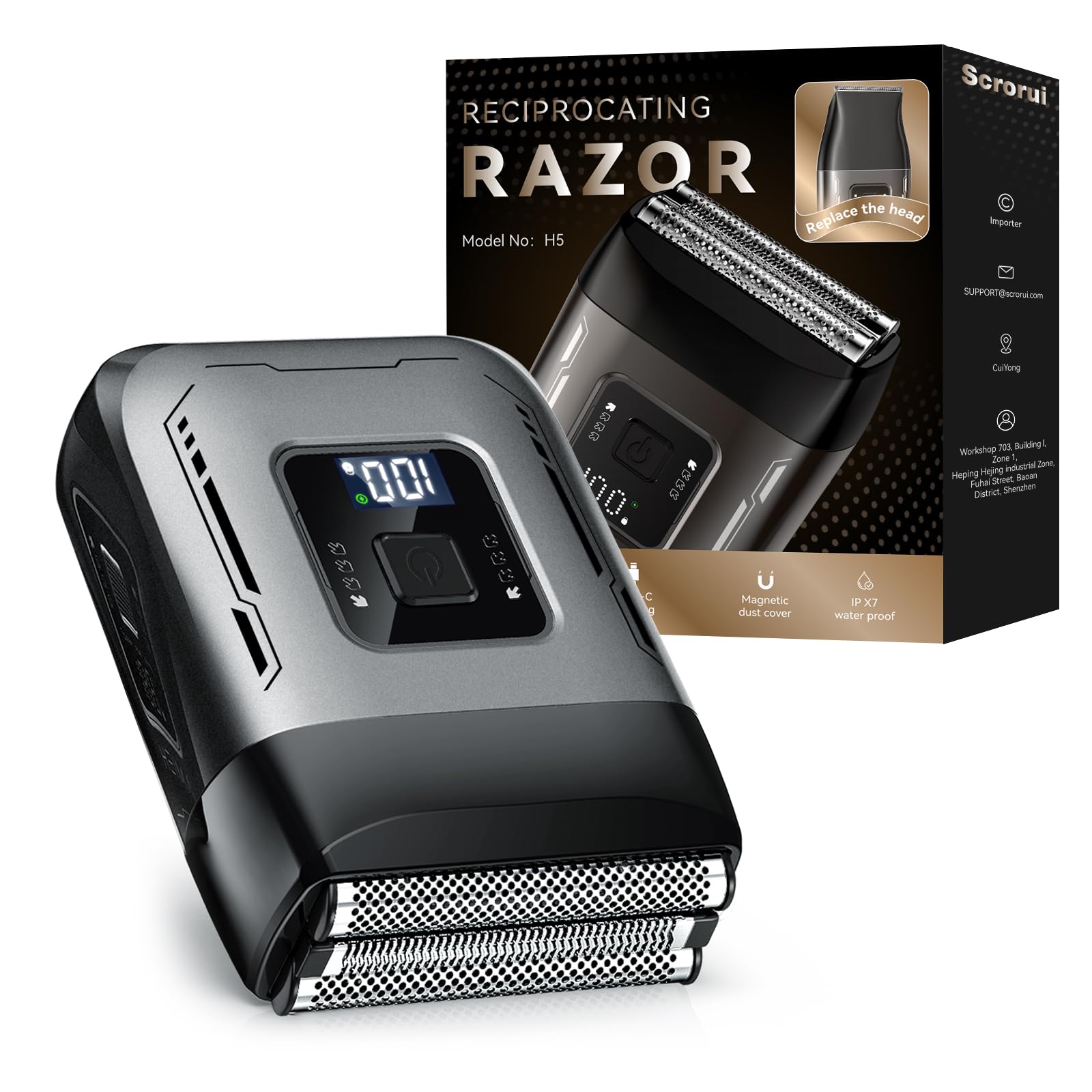 Scrorui cordless foil shaver with dual heads for smooth, efficient grooming.