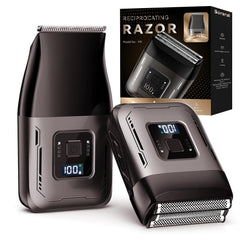 Scrorui foil shaver in charcoal, angled shot for versatile dry or wet grooming