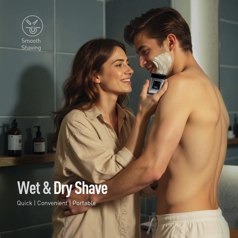 Scrorui IPX7 waterproof design suitable for wet shaving and travel.
