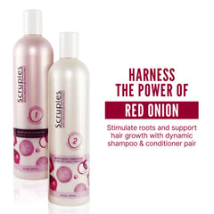 Scruples Biotin Onion Conditioner bottle provides hydration for smoother, stronger-looking strands.