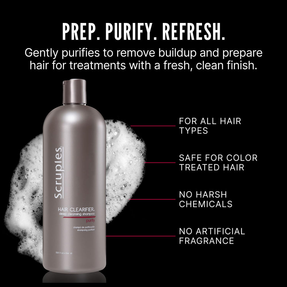 Wet hair with Scruples Clearifier Shampoo ready for deep cleansing