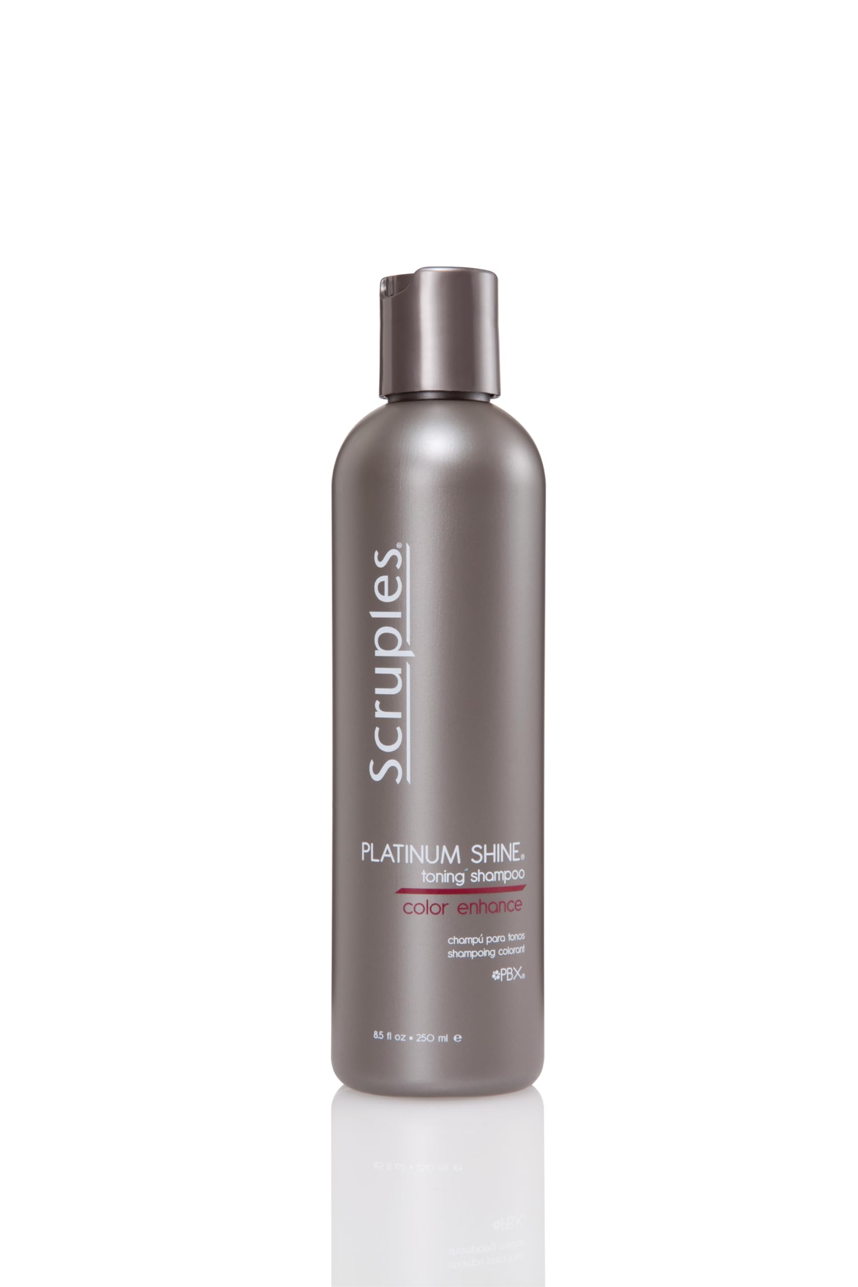 Scruples Platinum Shine Shampoo bottle for platinum hair toning and radiant shine.