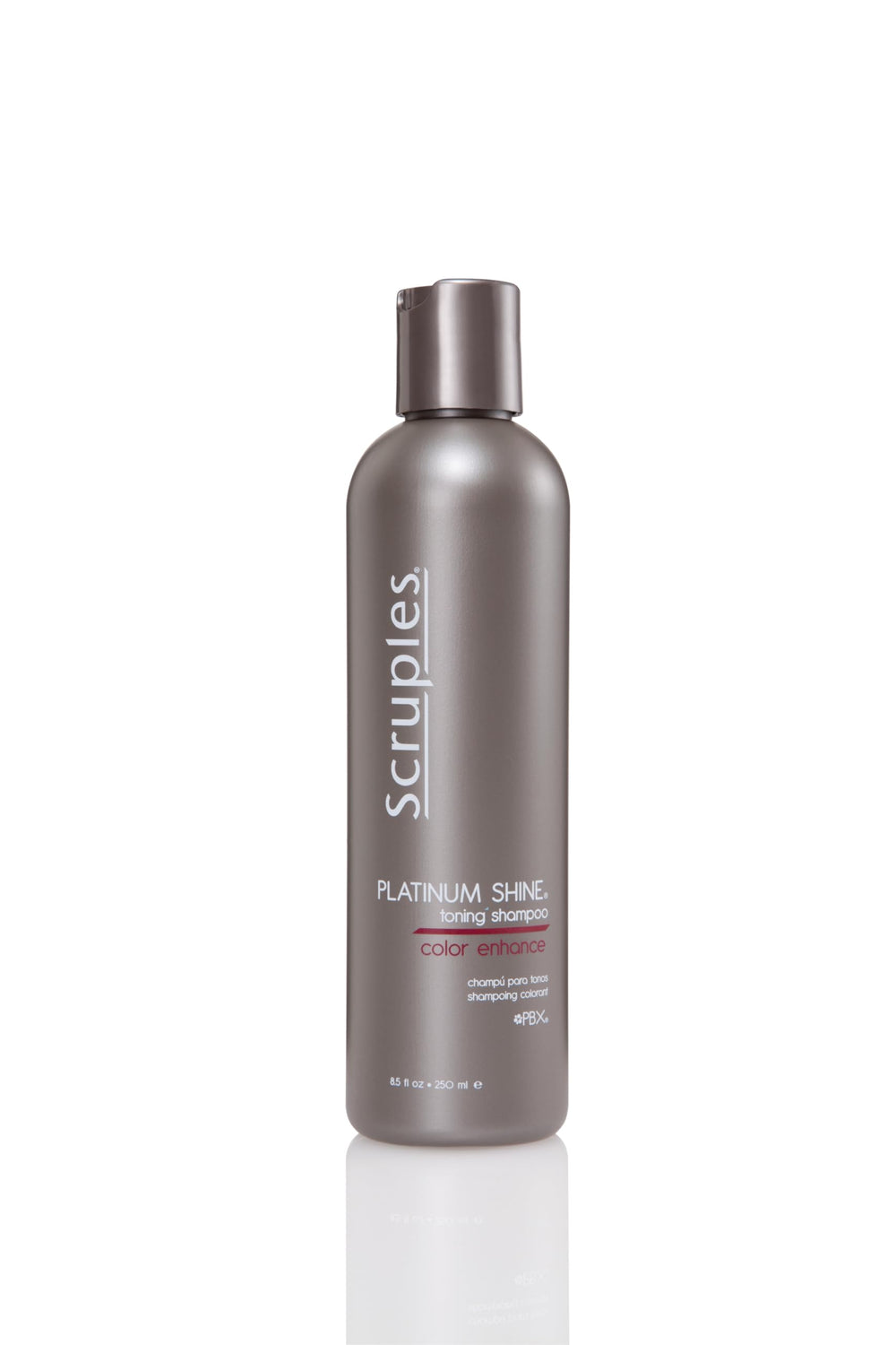 Scruples Platinum Shine Shampoo bottle for platinum hair toning and radiant shine.