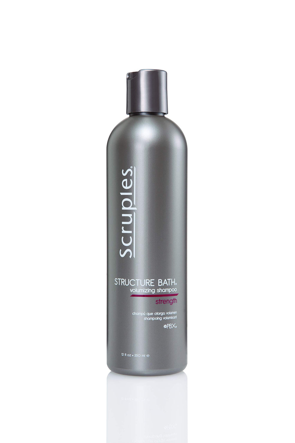 Scruples Structure Bath Volumizing Shampoo bottle pour showcases keratin-infused, sulfate-free care for fuller hair.