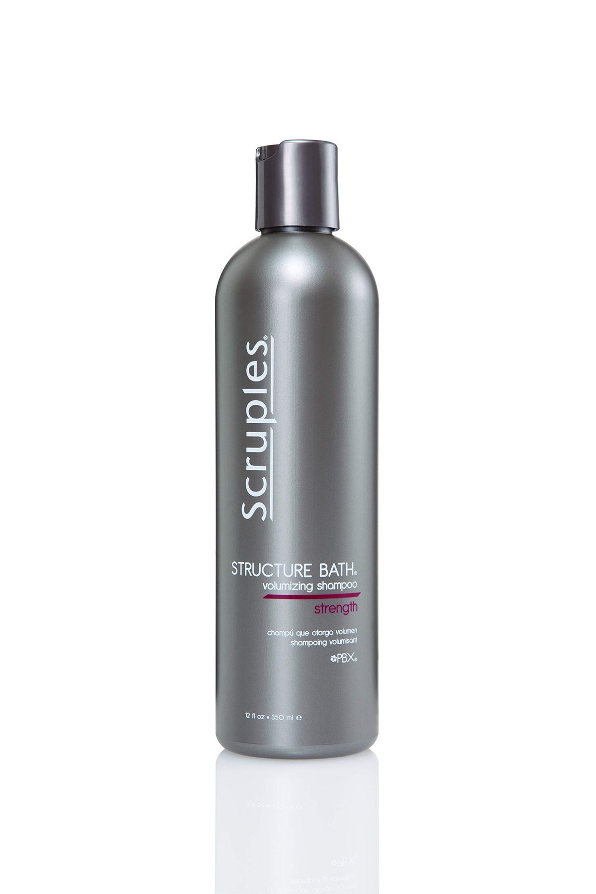 Scruples Structure Bath Volumizing Shampoo bottle pour showcases keratin-infused, sulfate-free care for fuller hair.