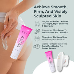 SCULPIFLEX belly firming cream being applied to the abdomen for a toned look.
