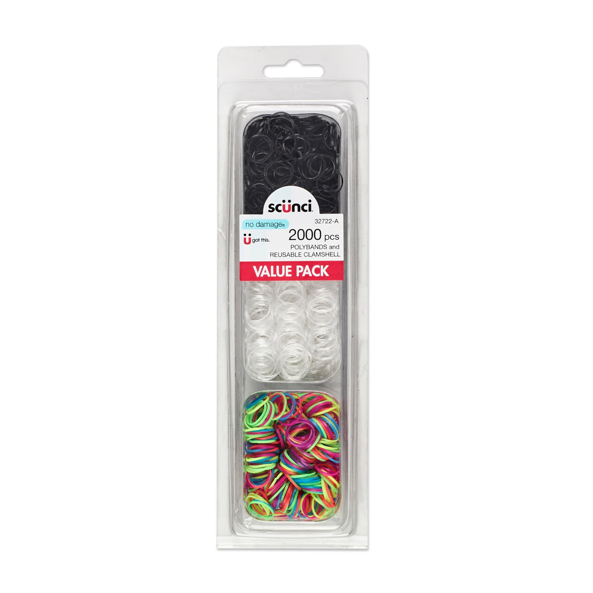 Conair Scunci clear elastic hair ties in black, clear, and multi colors for everyday hold.