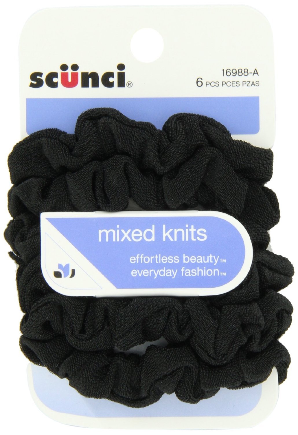 Scunci Effortless Beauty mini slinky black twisters keeping hair off the face during workouts