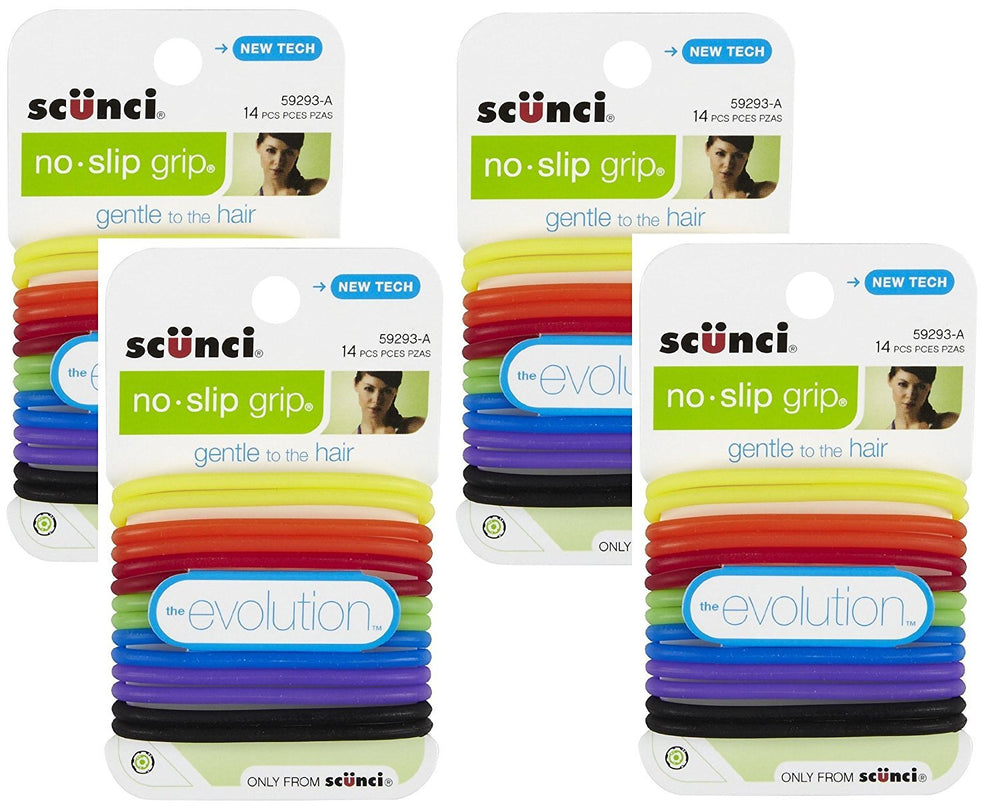 Scunci No-slip Grip Evolution jelly ponytailers in bright colors for active wear and daily styling