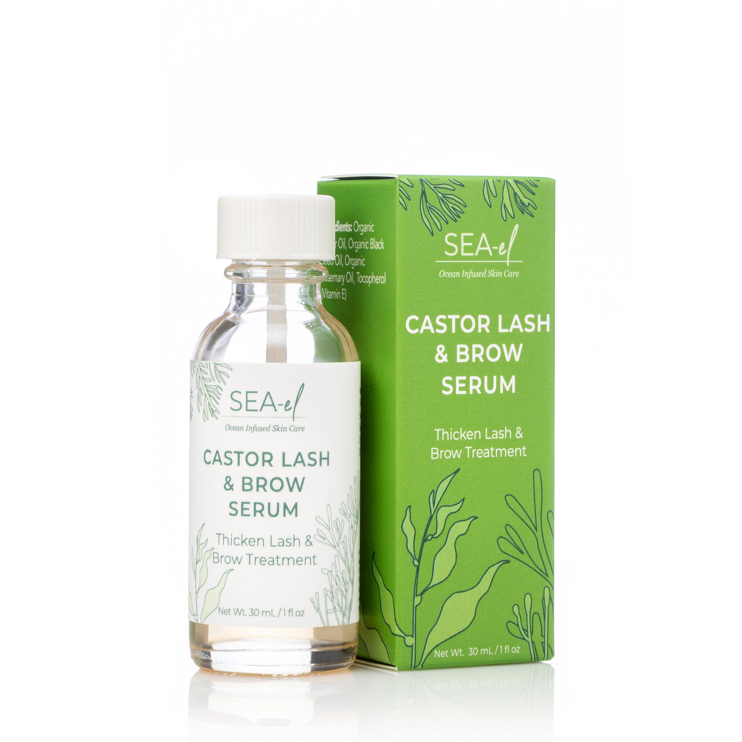Sea-El application on lashes and brows shows light coverage.