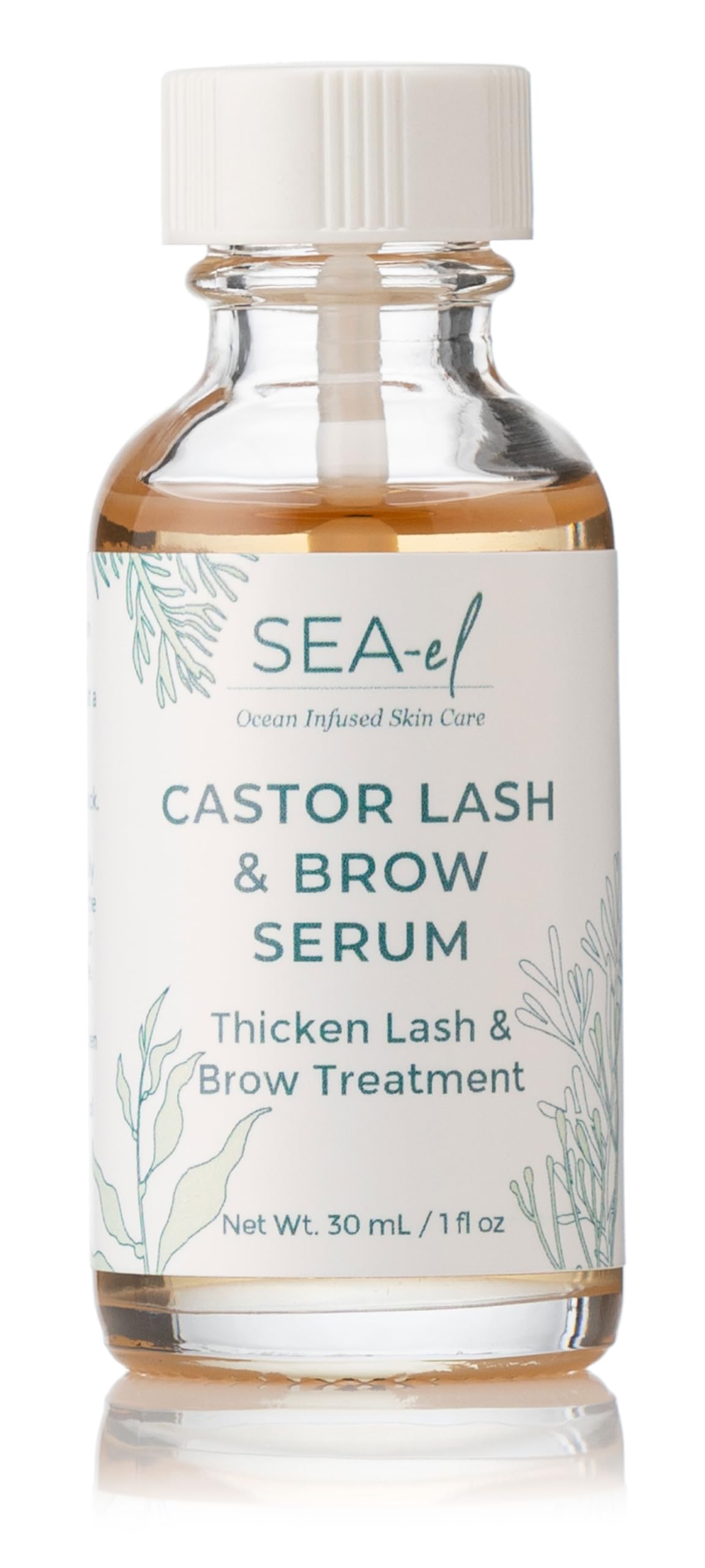Sea-El Castor Lash & Brow Serum bottle, 1 oz size for daily conditioning.