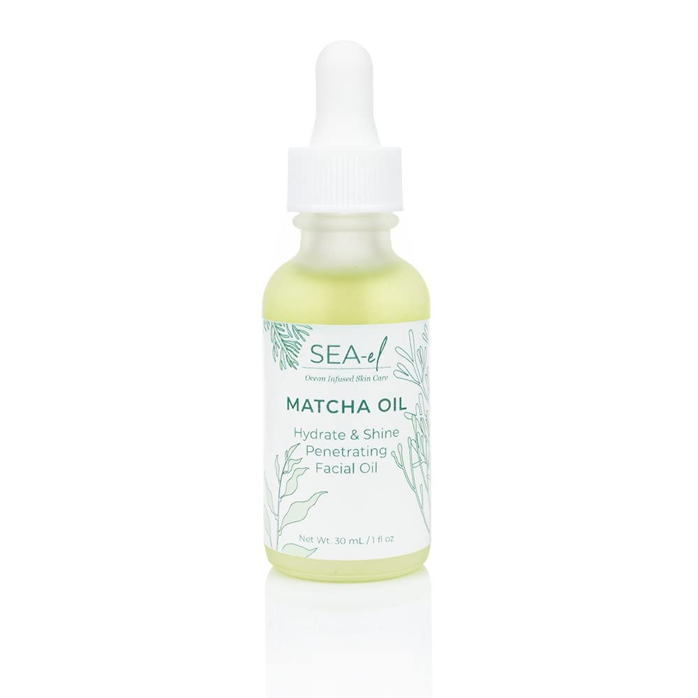 Sea-El Matcha Face Oil bottle front showing vegan hydration for all skin types