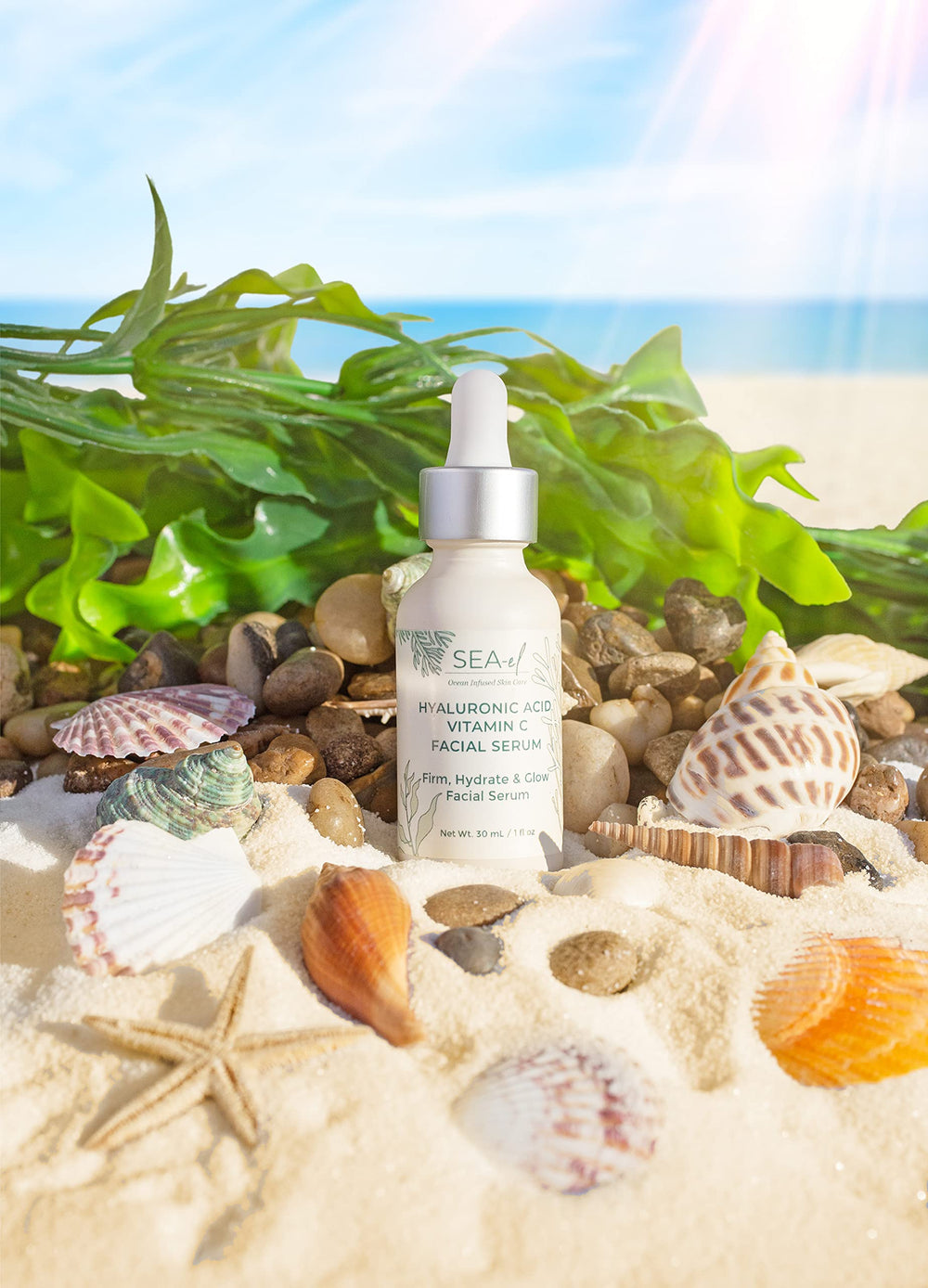 Fermented kelp nutrients in Sea-El Serum Drops aid balanced hydration.