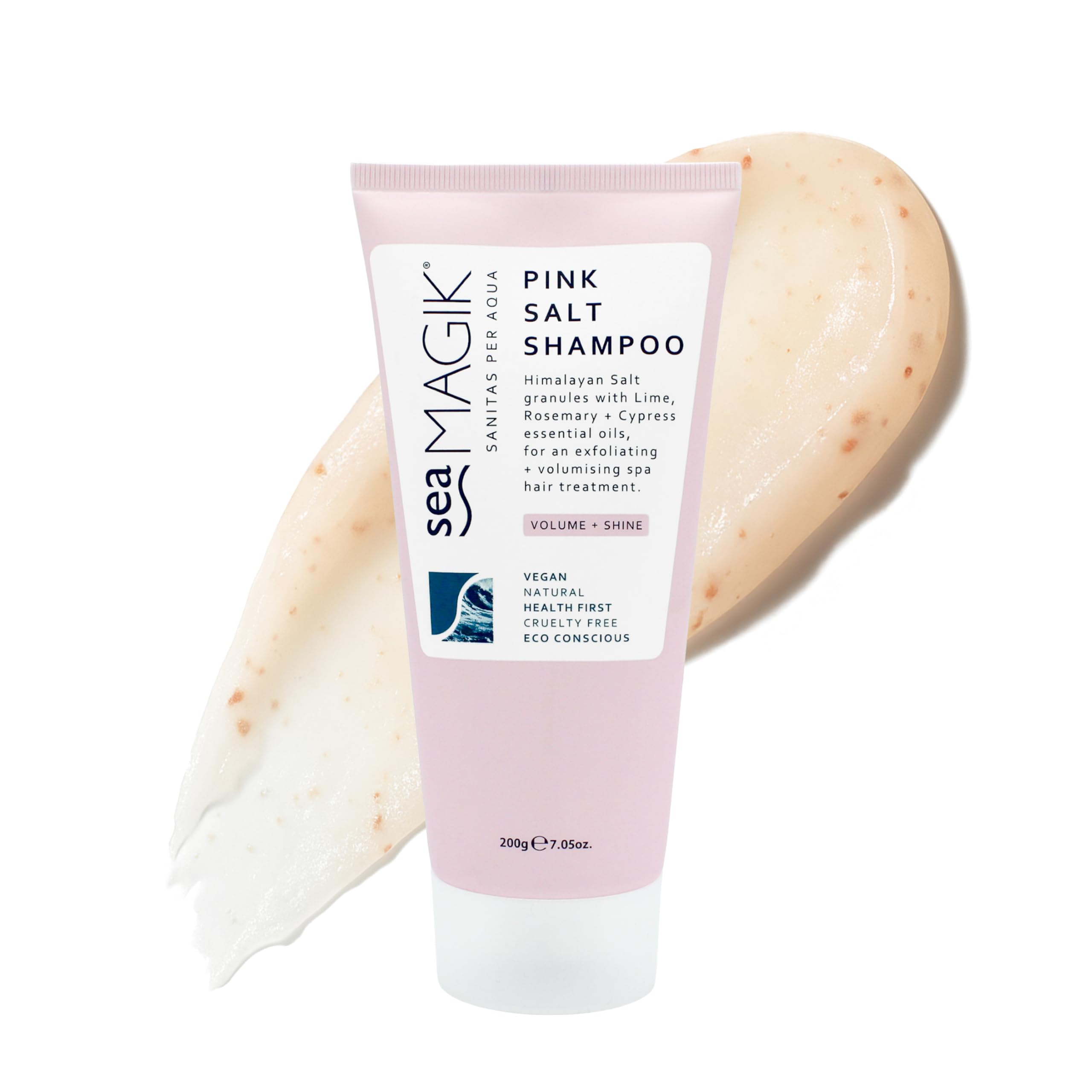 Sea Magik Pink Salt Shampoo bottle front highlights mineral-rich cleansing for refreshed scalp