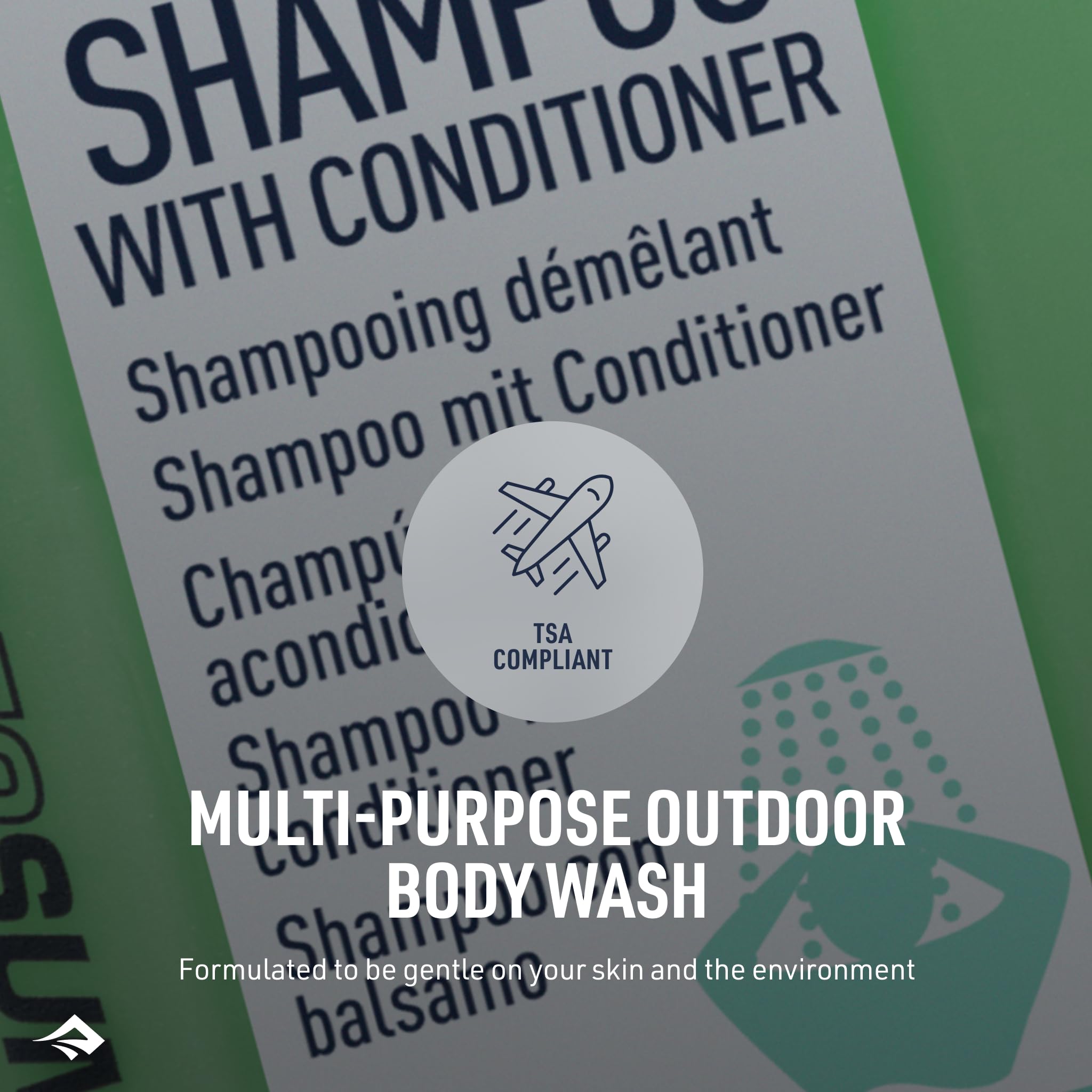 Shampoo bottle in hotel bathroom setup, leak-free packaging