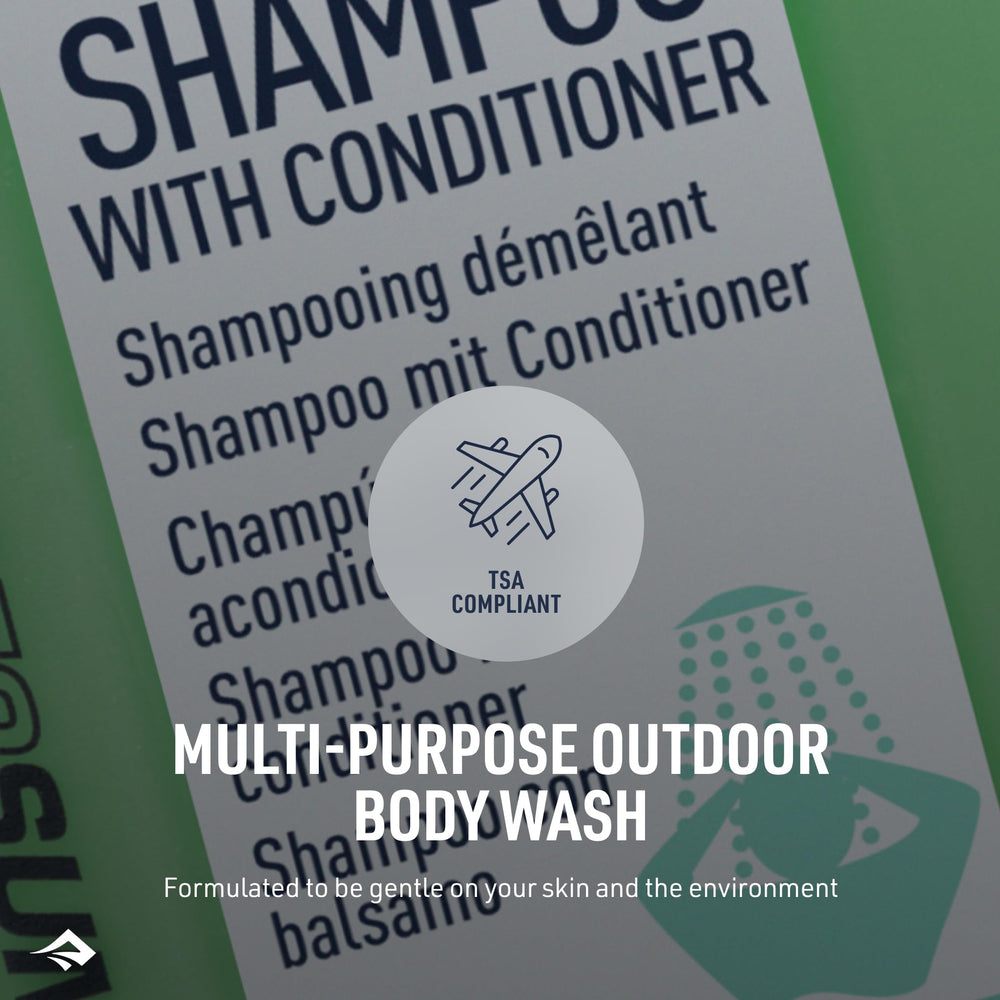 Shampoo bottle in hotel bathroom setup, leak-free packaging