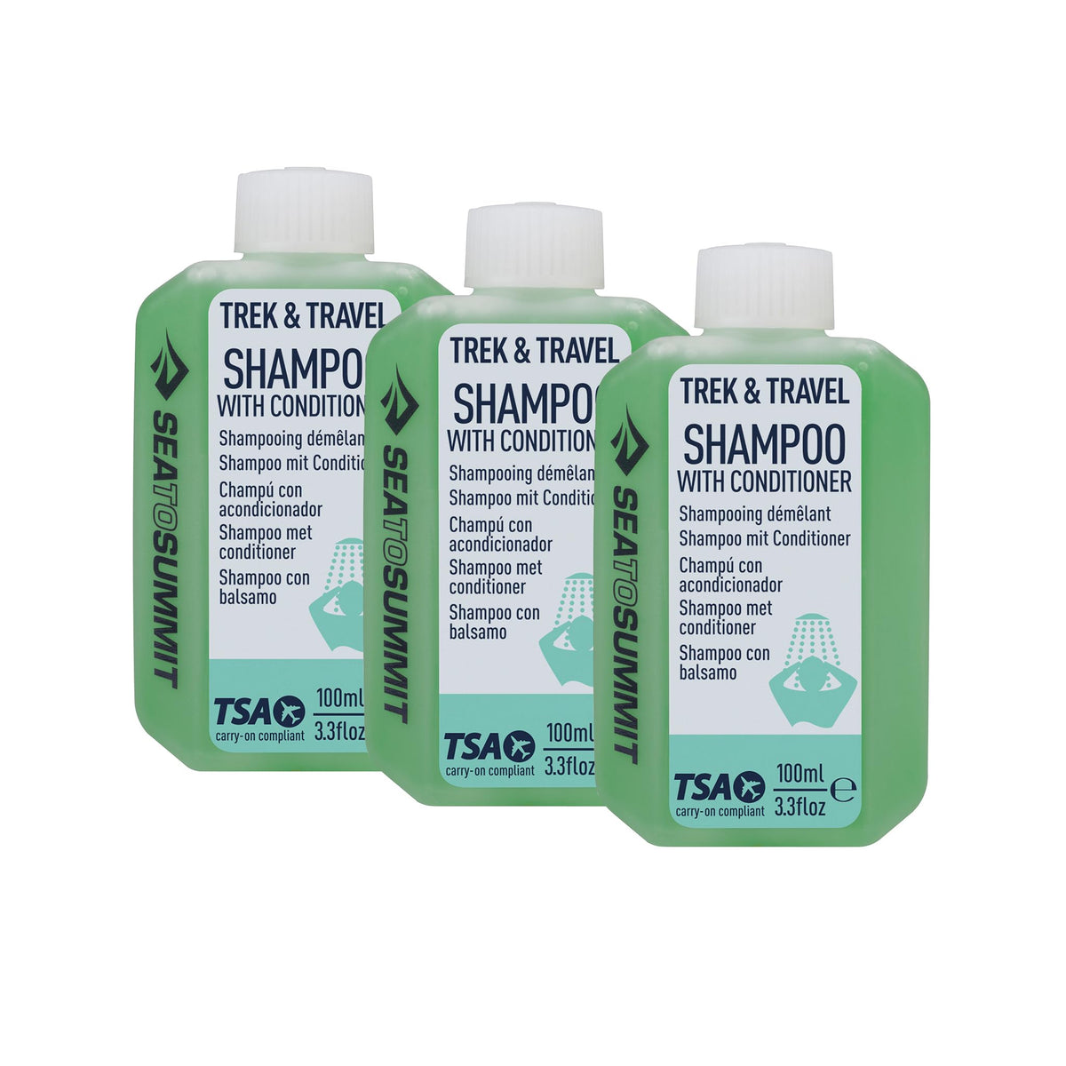 Sea to Summit Trek bottle, compact travel conditioning shampoo for on the go