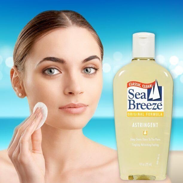 Sea Breeze Astringent Original cooling splash on skin during routine.