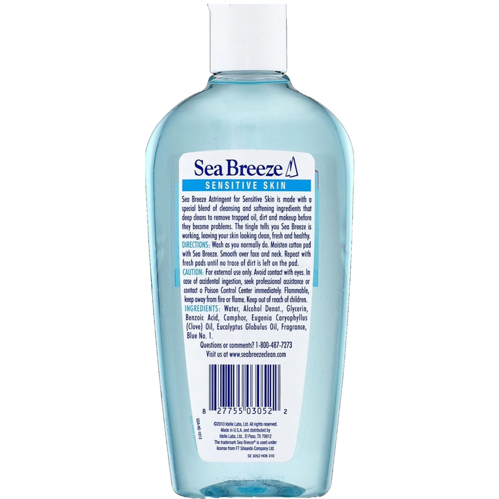 Seabreeze Sensitive Skin Astringent application highlights gentle post-cleanse toning.