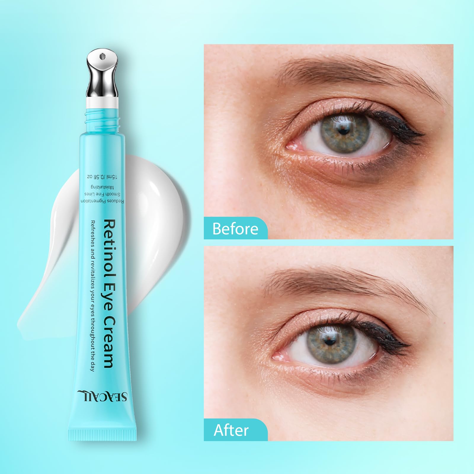 Seacall fragrance-free formula gentle on sensitive under-eye skin.