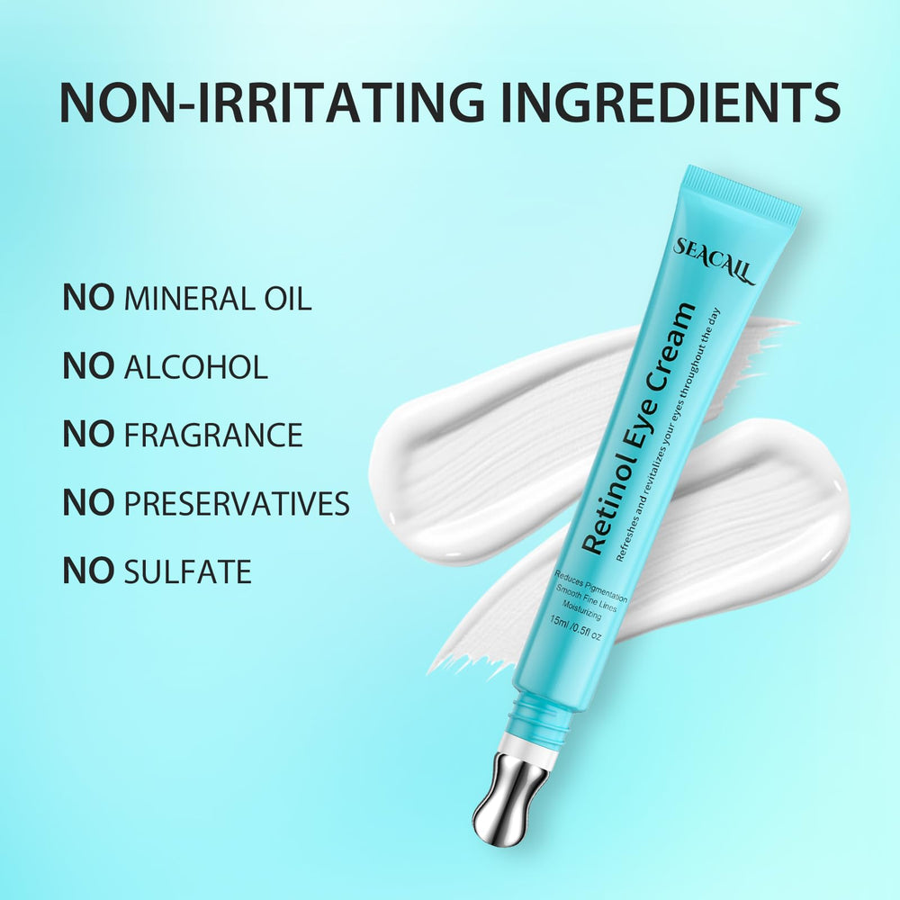 Seacall Retinol Eye Cream texture image showing quick absorption for smooth makeup.