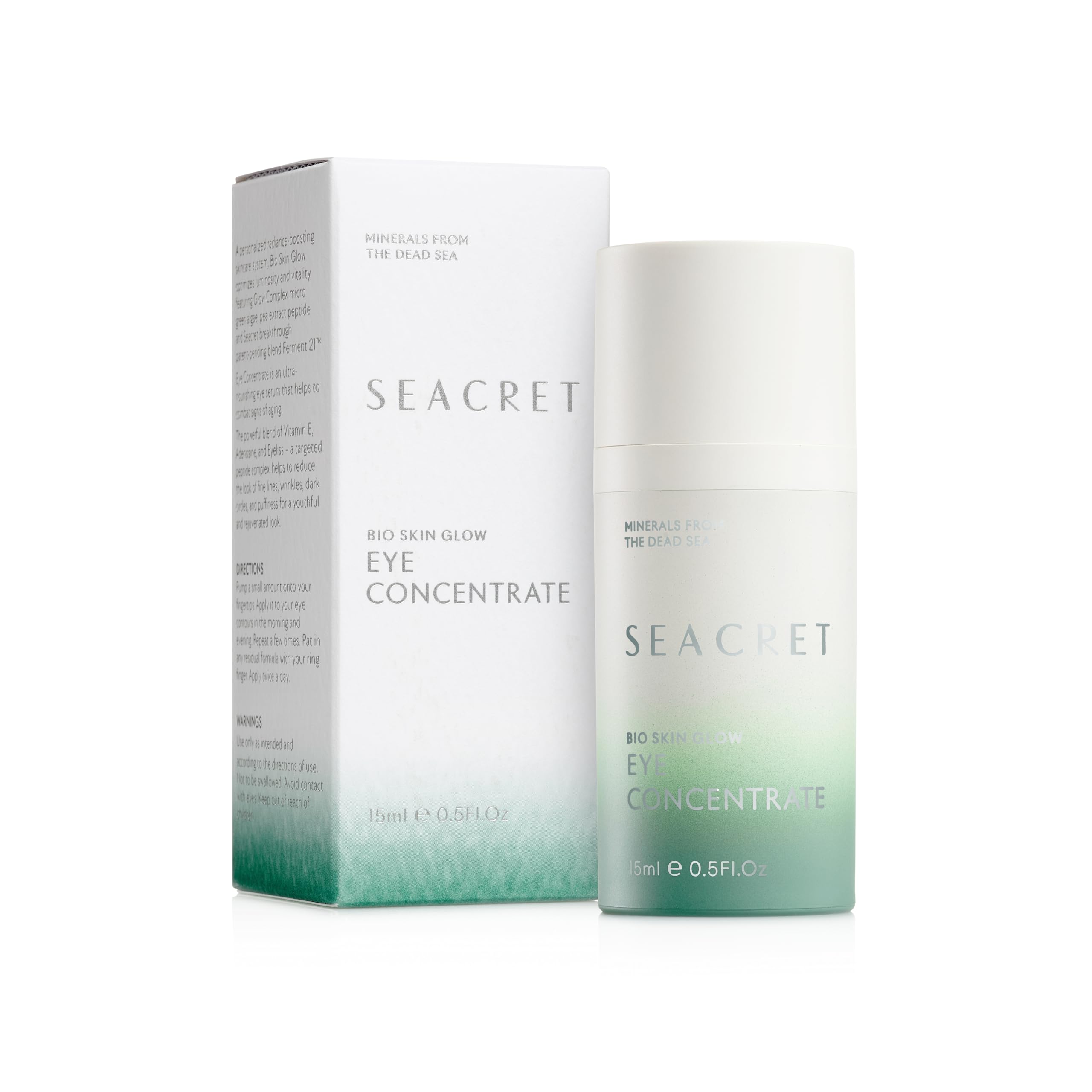SEACRET Minerals Bio Skin Glow Eye Concentrate jar highlights fragrance-free formula.