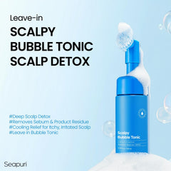 Seapuri Bubble Tonic foam closeup, refreshing exfoliation of scalp buildup