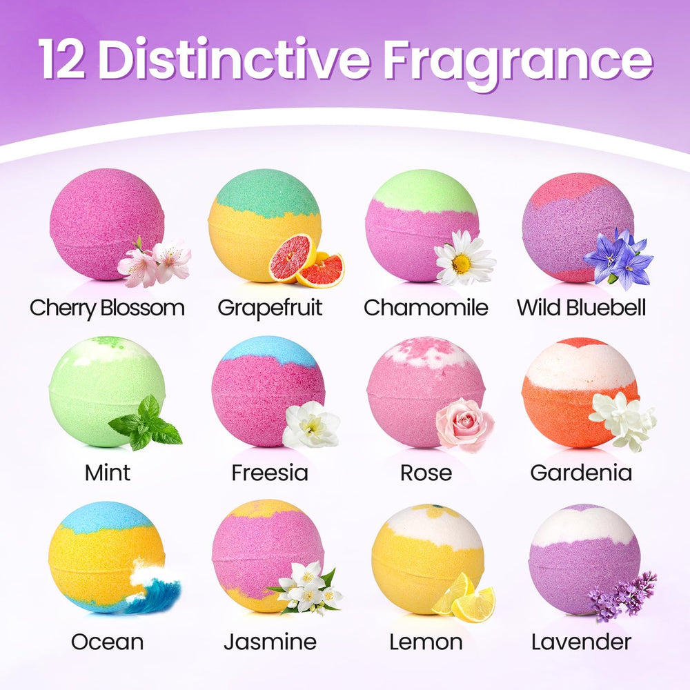 SeasonBliss bath bombs colorful swirls, perfect for mood-boosting baths.