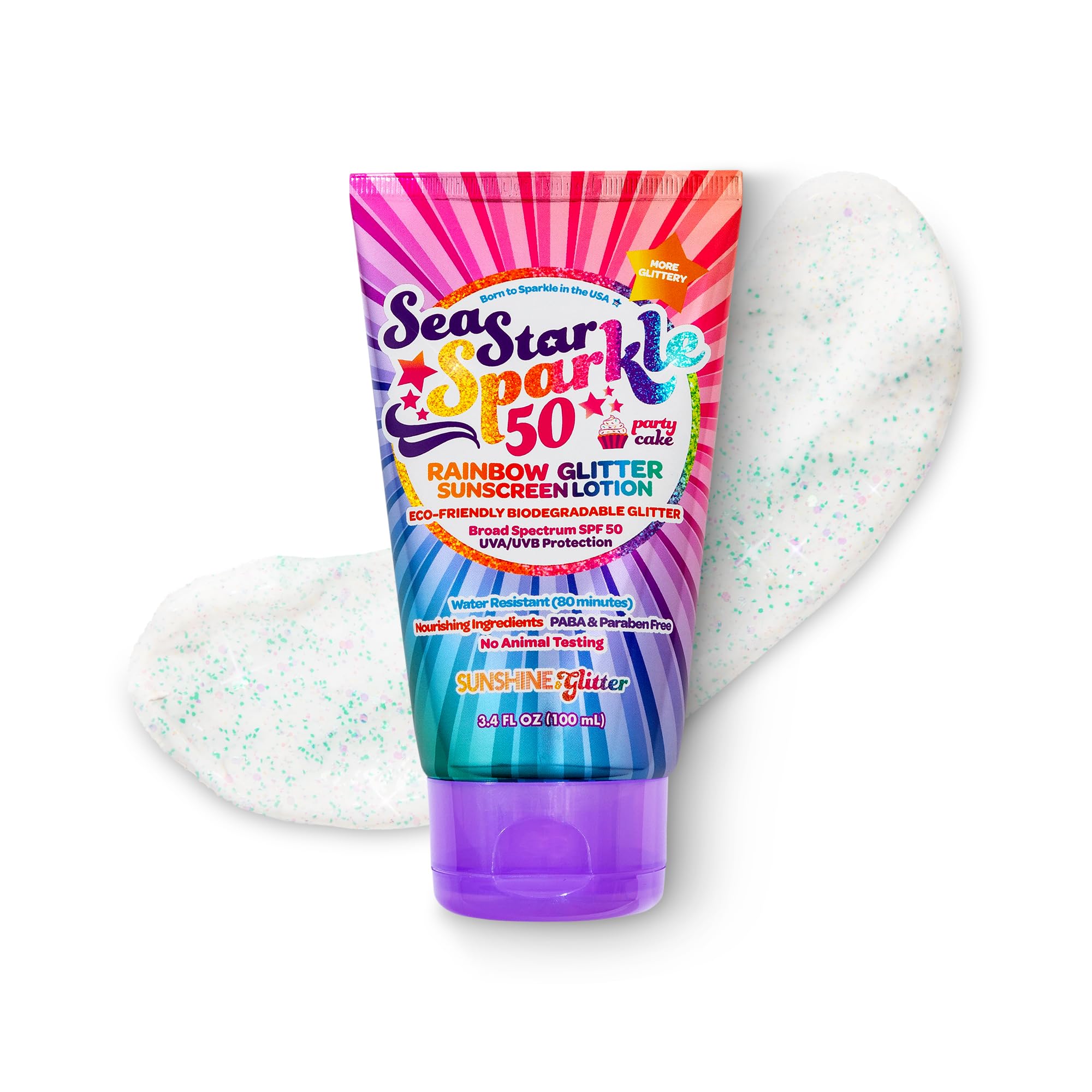Seastar Sparkle SPF 50 tube front view for sunny beach days.