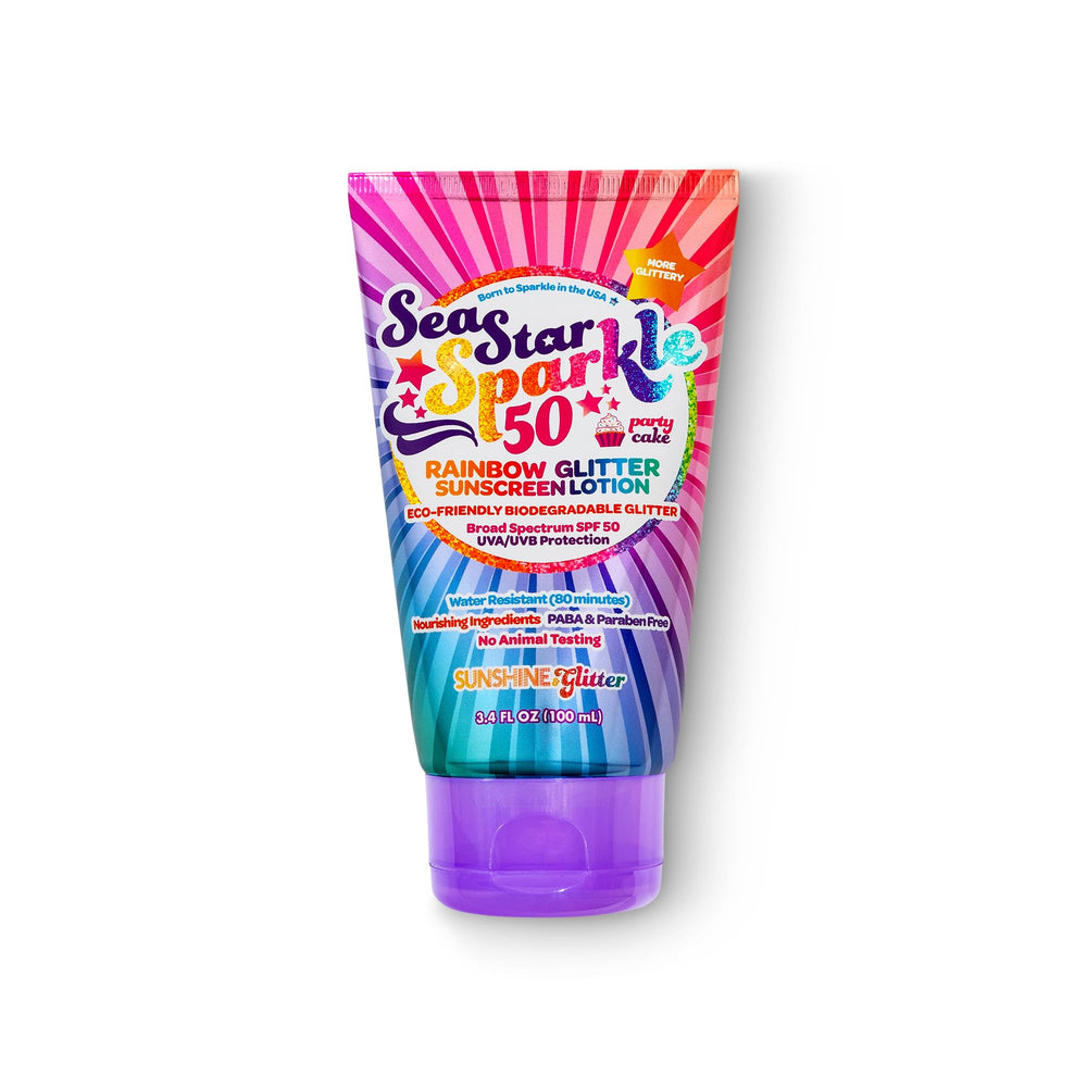 Seastar Sparkle SPF 50 tube side view for easy reapplication.
