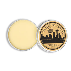 Seattle Pomade Co. beeswax detail indicating natural hold without chemicals.