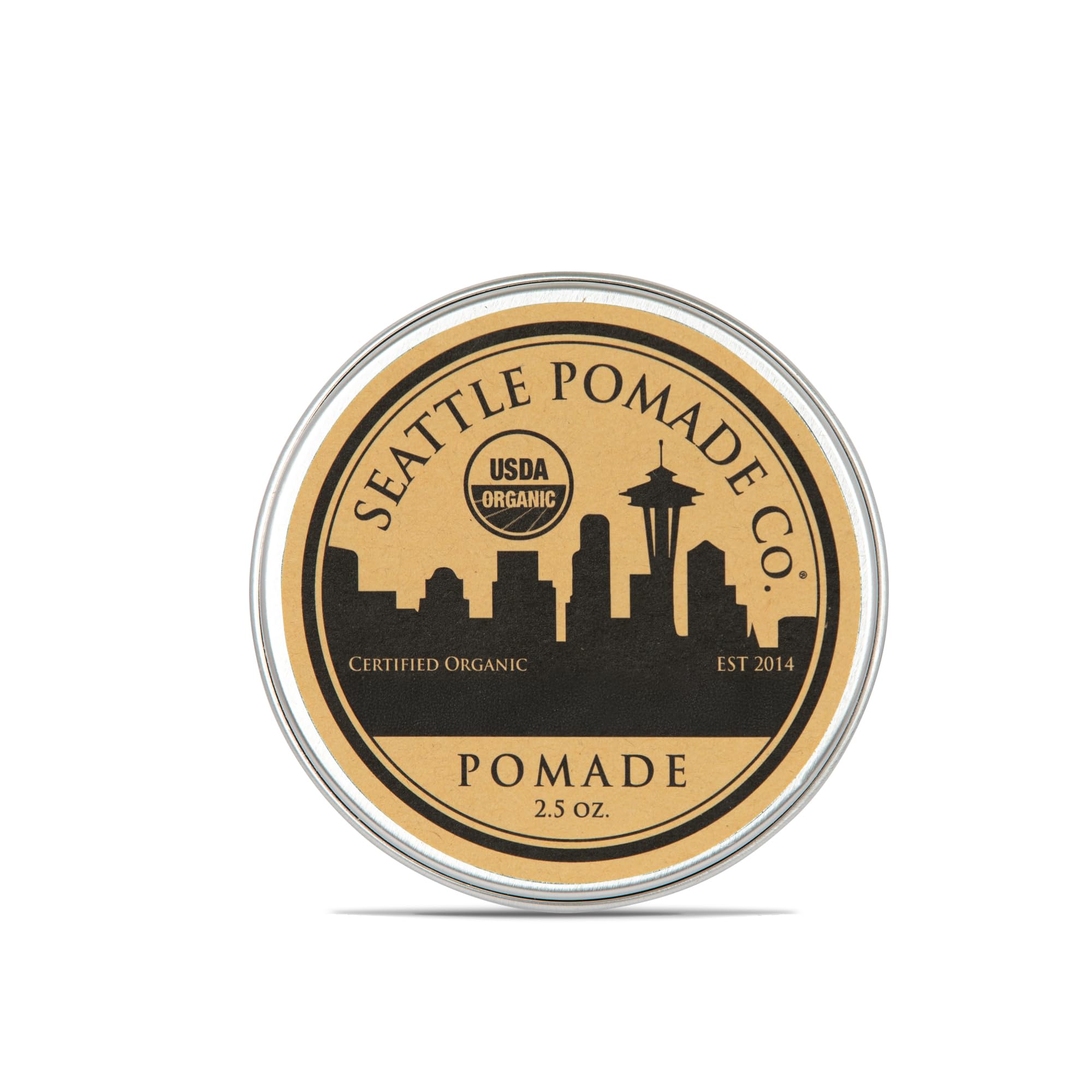 Seattle Pomade Co. organic pomade bottle showing clean hold.