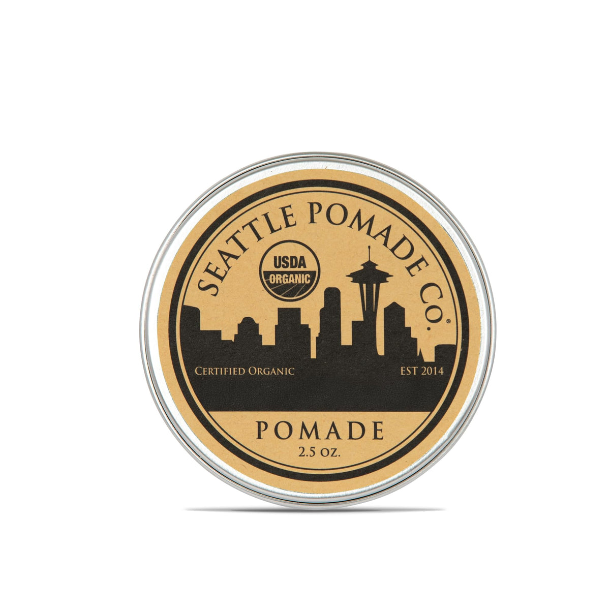 Seattle Pomade Co. organic pomade bottle showing clean hold.
