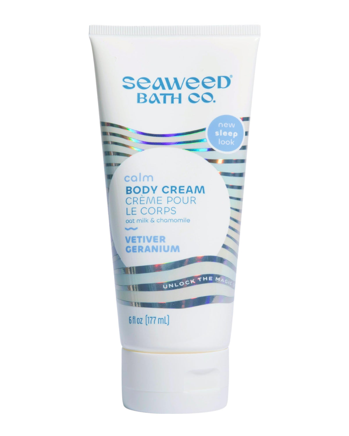 The Seaweed Bath Co. Calm Body Cream bottle provides soothing nightly moisture.