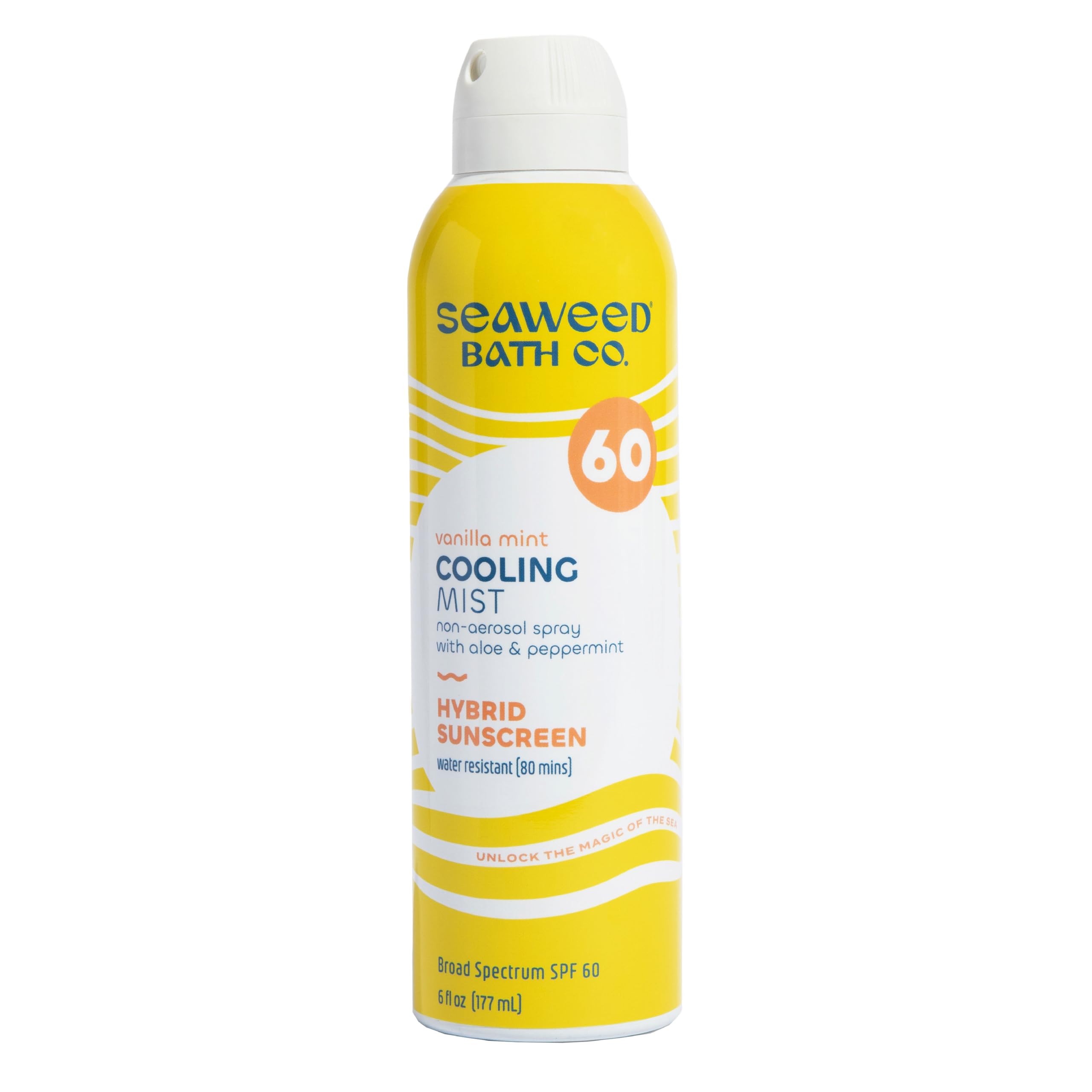 The Seaweed Bath Co. Cooling Mist SPF 60 Sport bottle ready for outdoor protection.