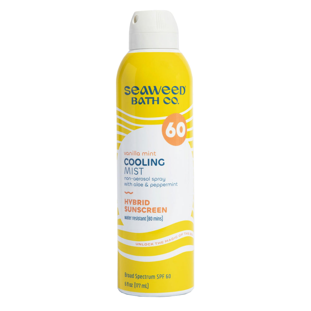 The Seaweed Bath Co. Cooling Mist SPF 60 Sport bottle ready for outdoor protection.