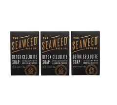 Seaweed Bath Co. Detox Bar Soap pack-3 shown with seaweed and charcoal for smoother skin