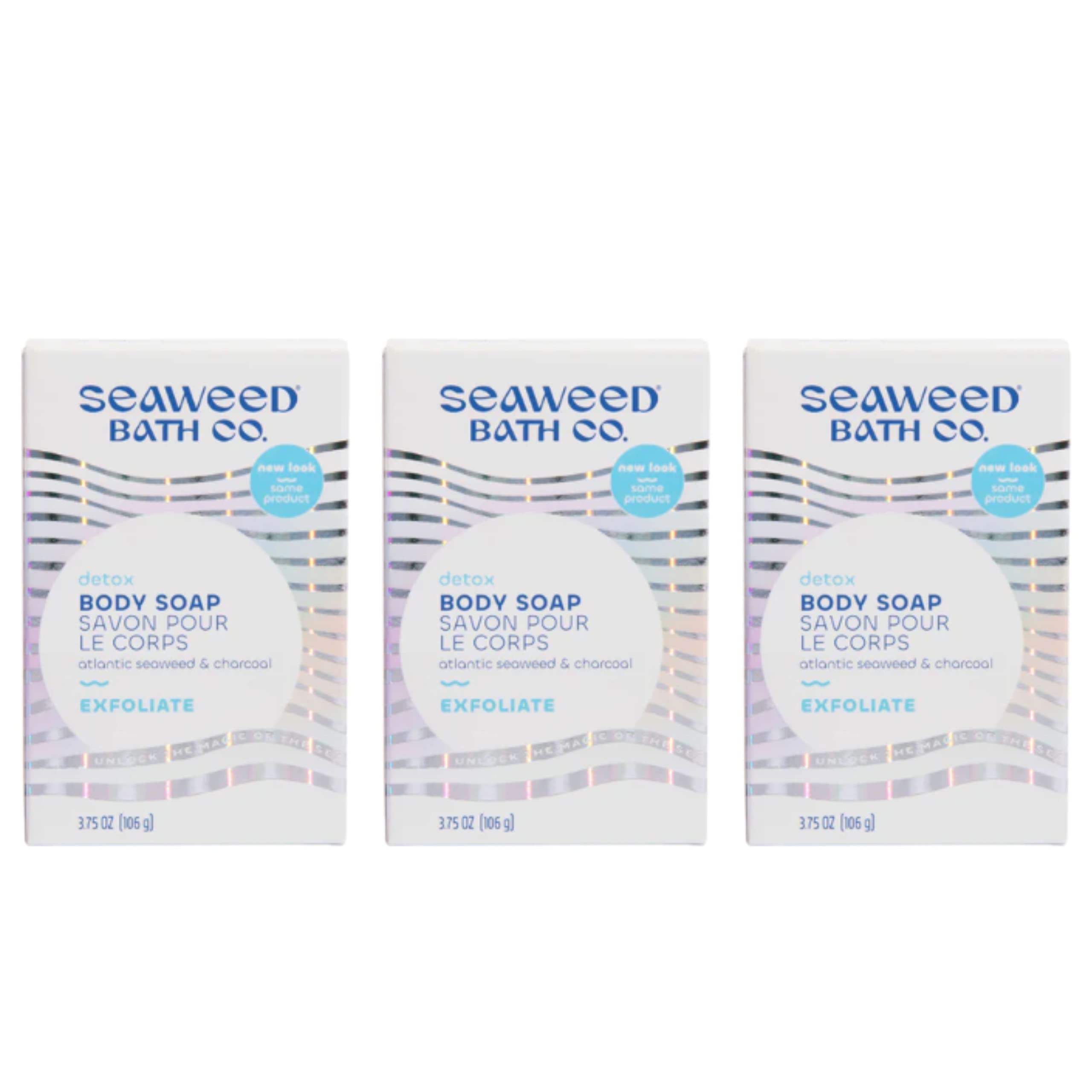 The Seaweed Bath Co. Exfoliate Detox Soap bars for gentle exfoliation and smoother skin.
