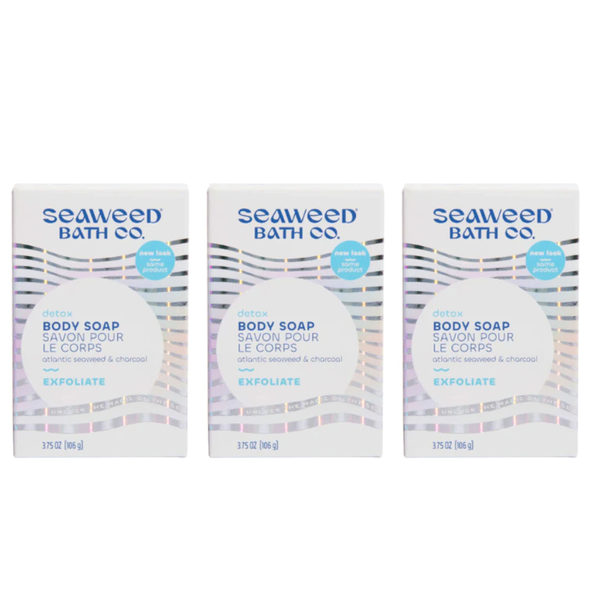 The Seaweed Bath Co. Exfoliate Detox Soap bars for gentle exfoliation and smoother skin.