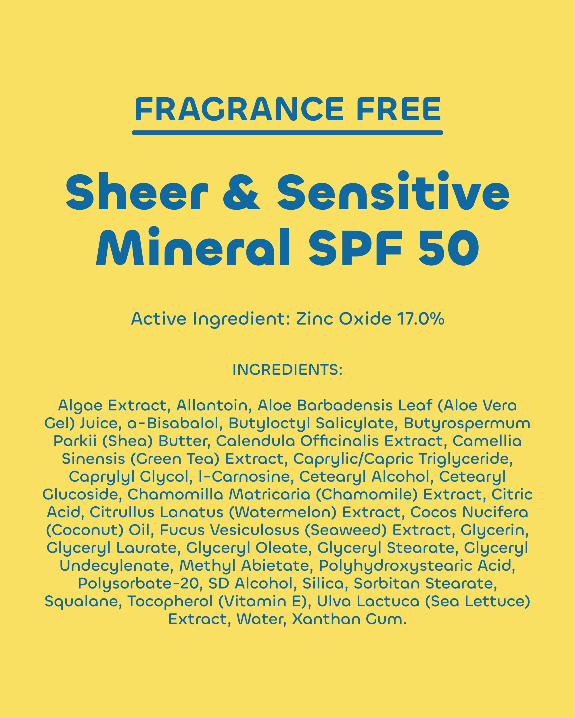 Fragrance-free packaging highlights a gentle sun care option.
