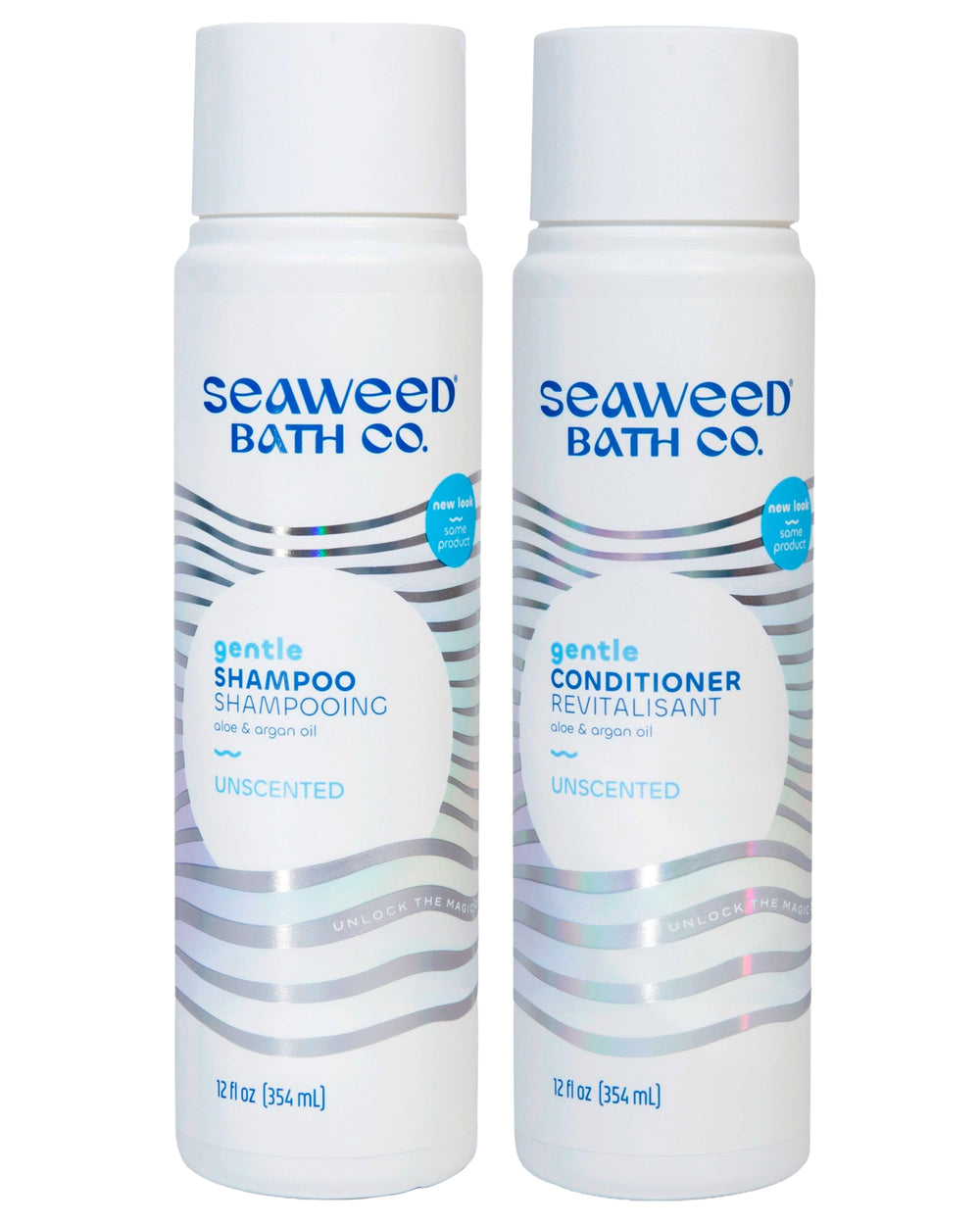 Seaweed Bath Co. gentle shampoo bottles for fragrance-free, sensitive-skin cleansing.