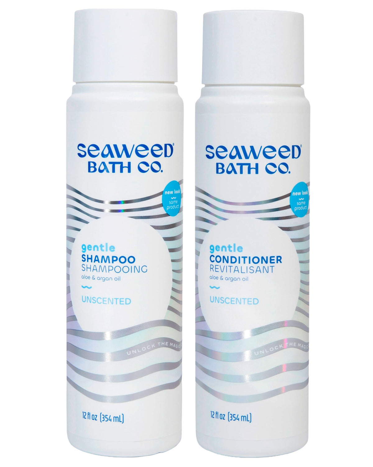 Seaweed Bath Co. gentle shampoo bottles for fragrance-free, sensitive-skin cleansing.
