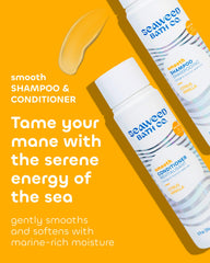 Seaweed Bath Co Smooth Conditioner bottle front helps tame frizz and boost gloss.