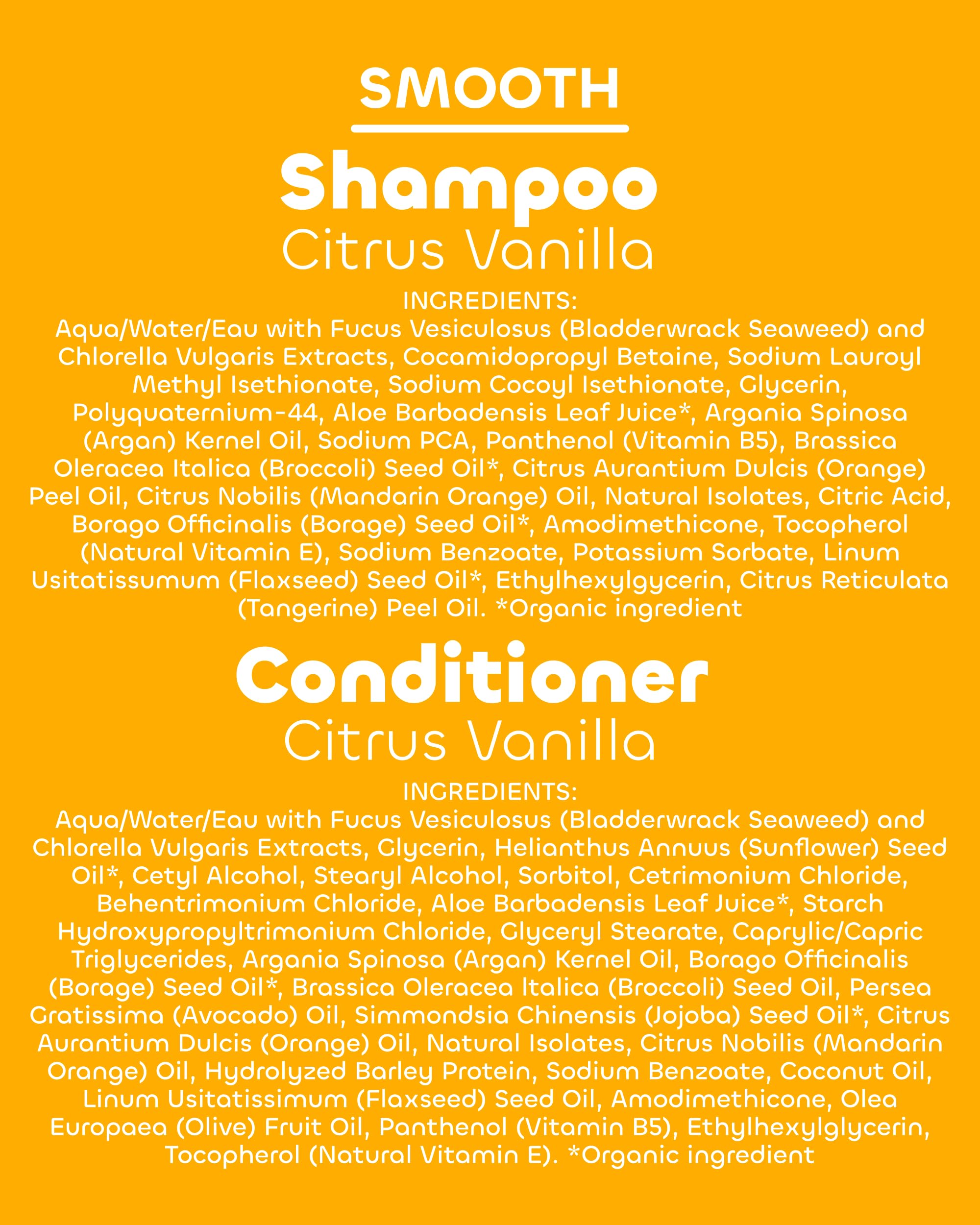 Seaweed Bath Co Smooth ingredients graphic highlights seaweed and botanical oils.