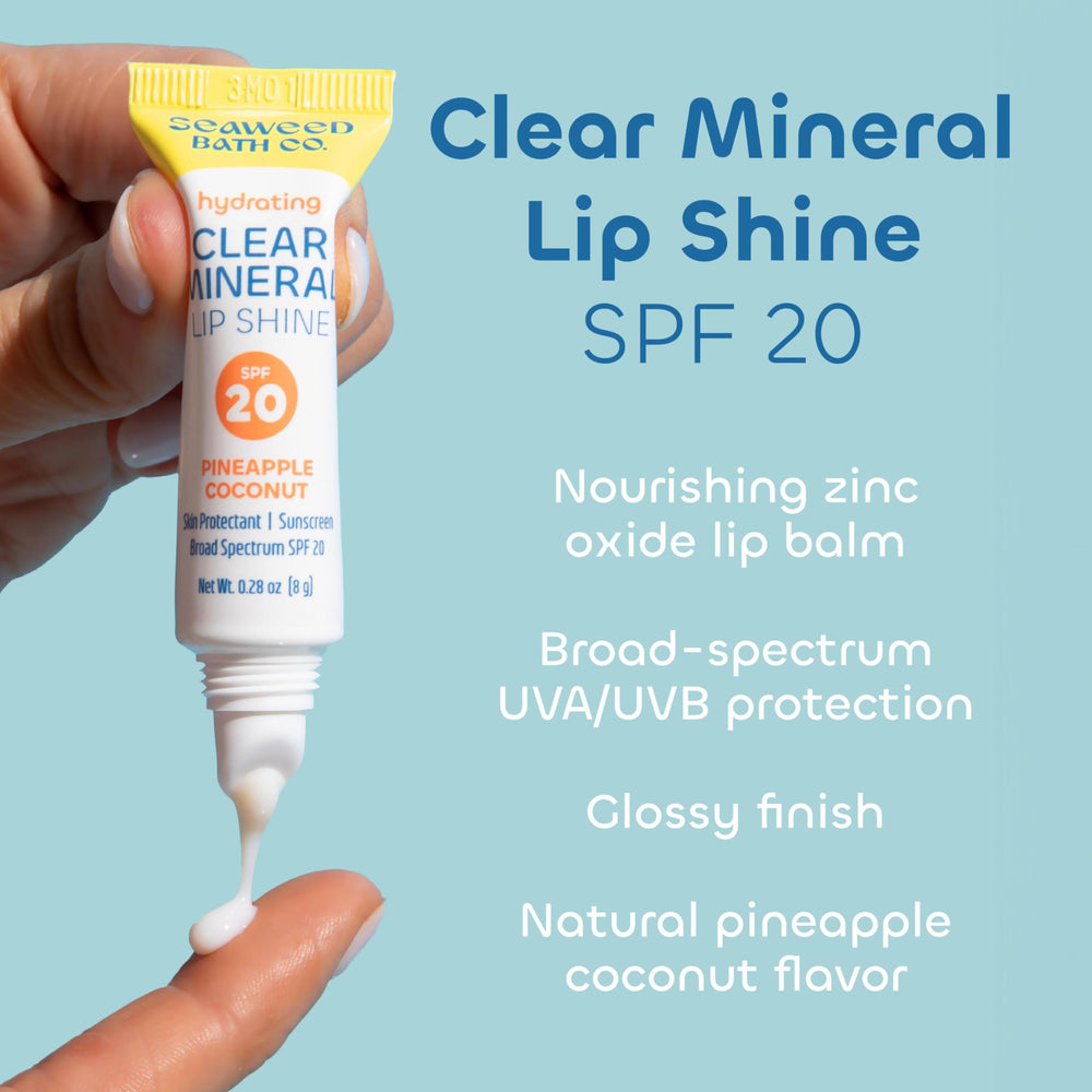 Seaweed Bath Co. SPF 20 lip balm tube ready for on-the-go hydration.