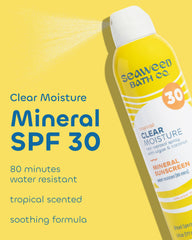 Seaweed Bath Co. mineral SPF 30 spray in action showing fast, even application on skin.