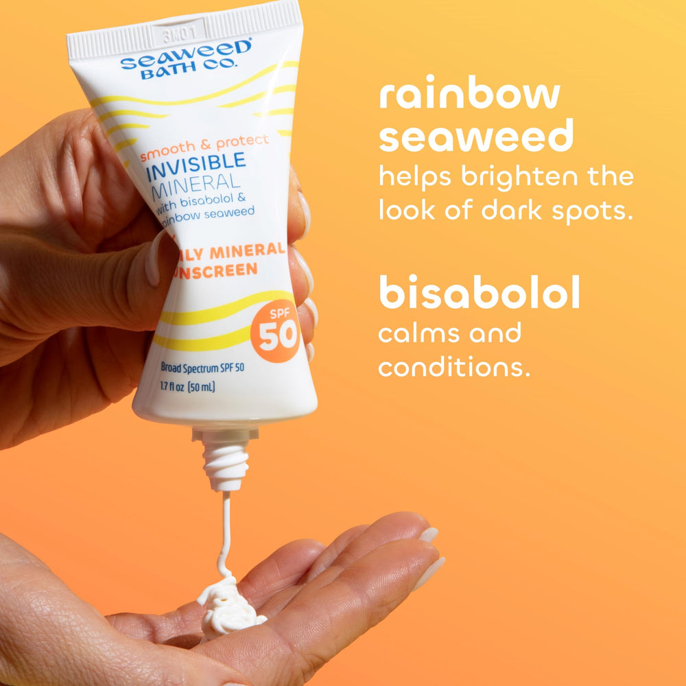 The Seaweed Bath Co. SPF50 primer-gel blending with makeup for flexible wear.
