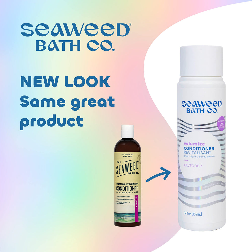 Seaweed Bath Co. Volumize conditioner application shows roots being nourished for added fullness.