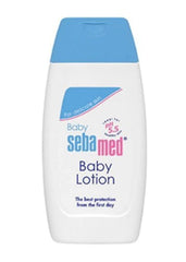 Sebamed Baby Lotion bottle with pH 5.5 supports gentle moisture for baby's skin.